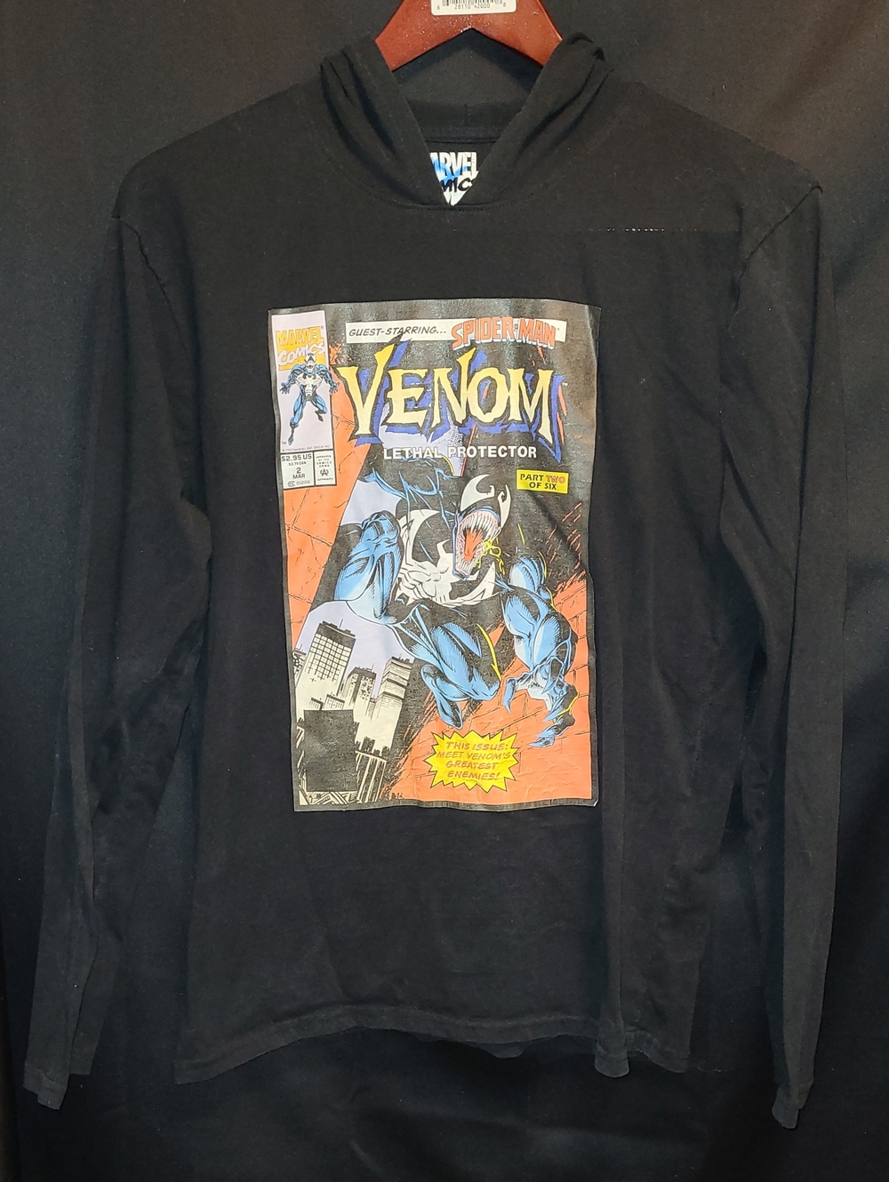 Marvel Black Venom Comic Cover Hoodie with Blue and Orange Art